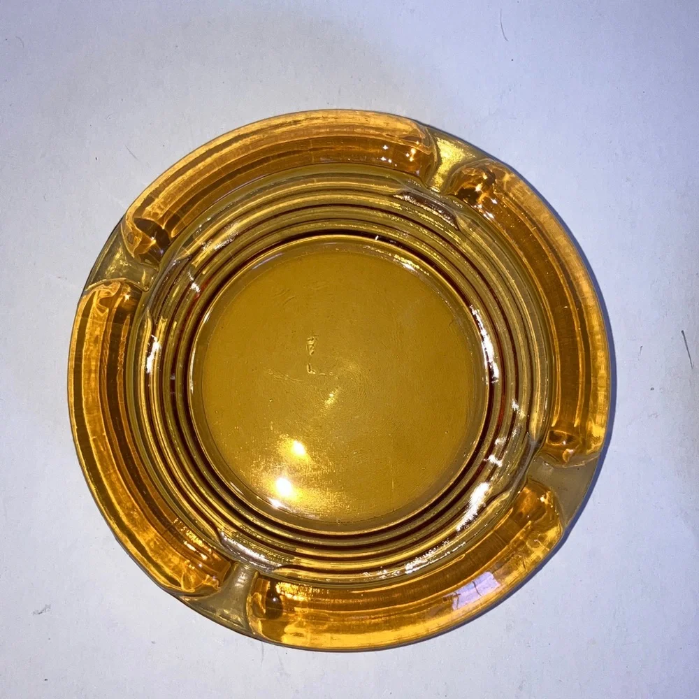 2 Vintage Amber‎ Glass Stacking Ashtrays 4”